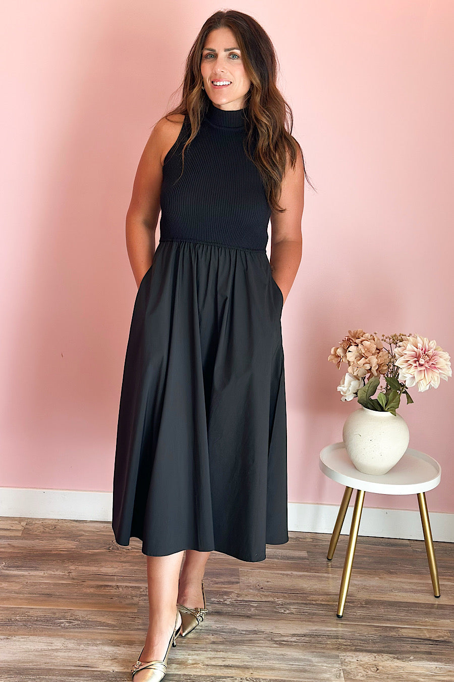 Steady Ground Mixed Media Midi Dress
