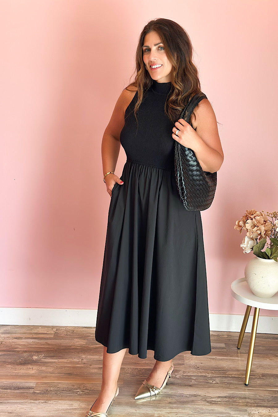 Steady Ground Mixed Media Midi Dress