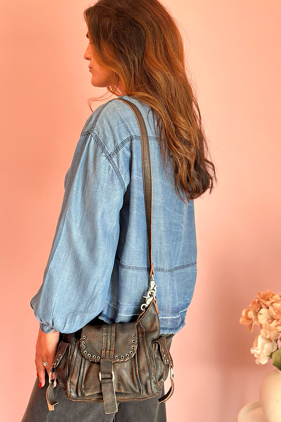 Unwind Denim Chambray Henley Top