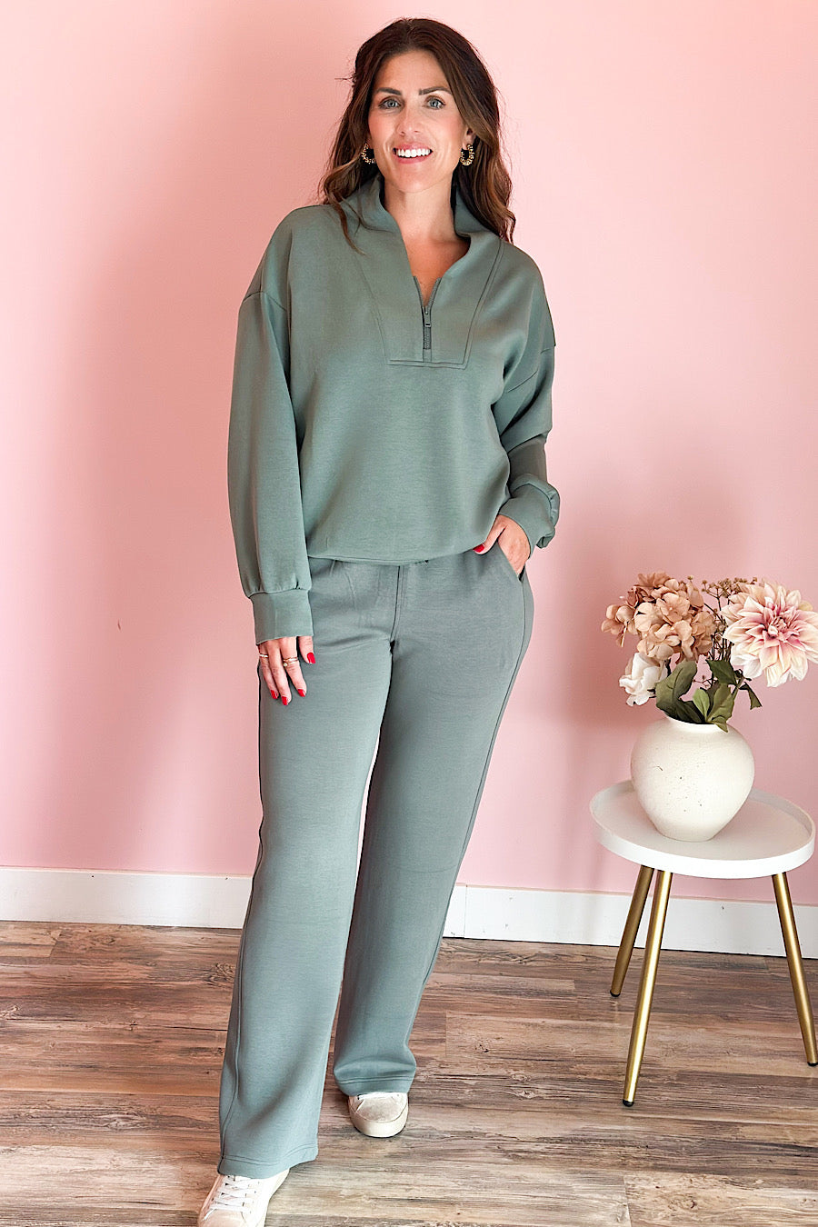 Modal Spandex Half Zip Sweatshirt Sage Green