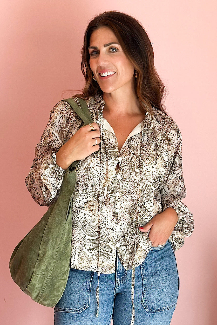Everglades Snake Print Boho Chiffon Blouse