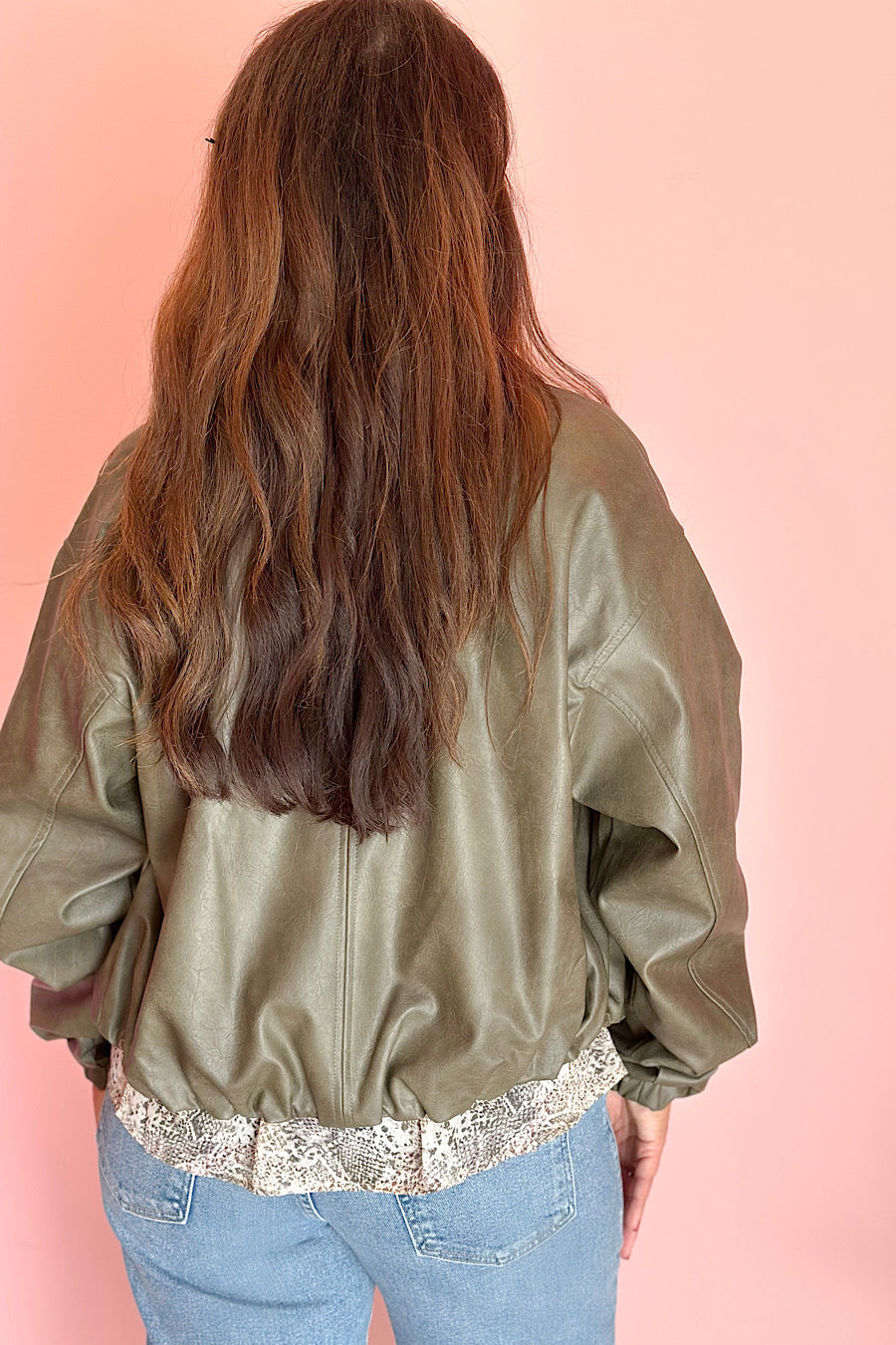 My Favorite Leather Bomber Jacket Olive