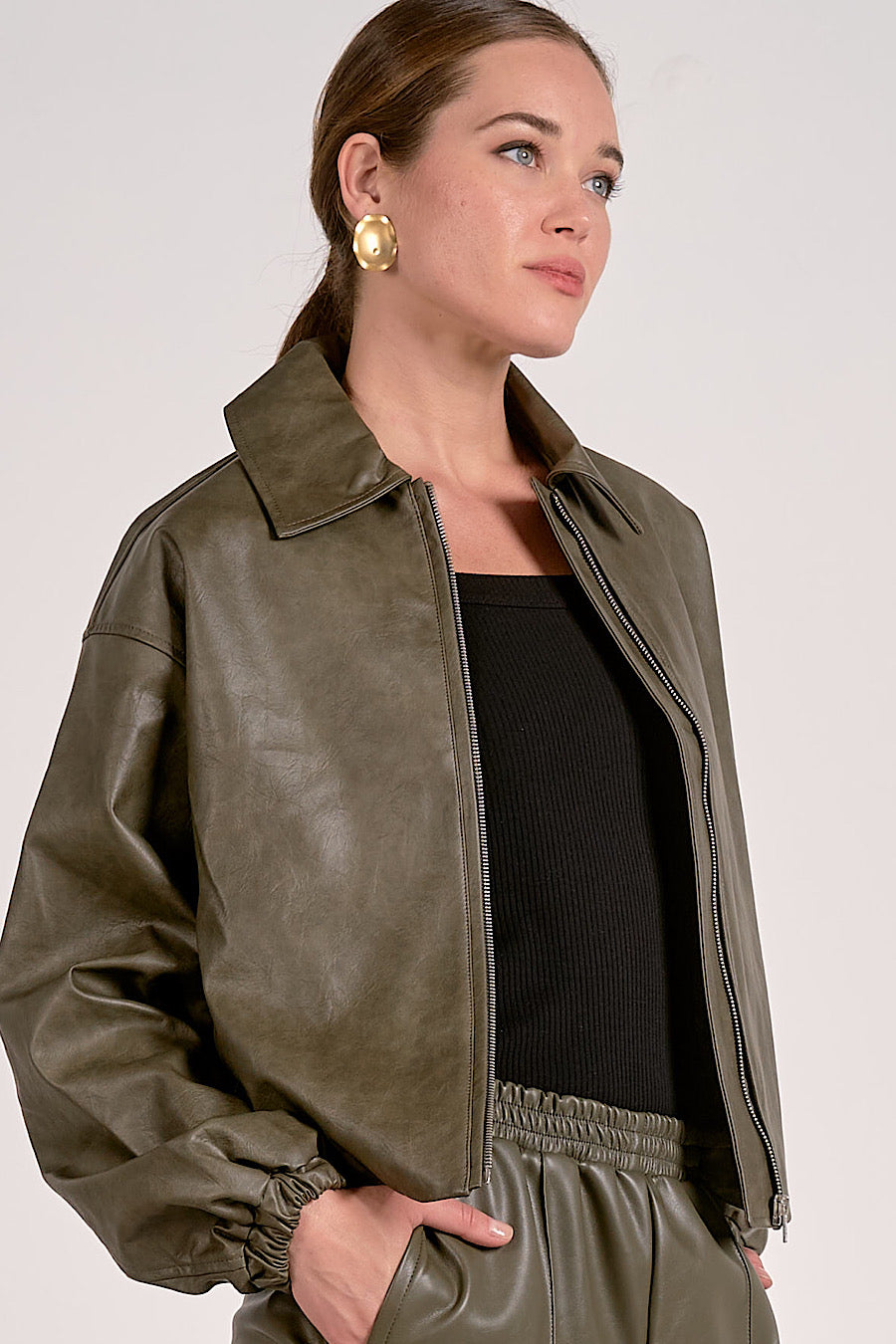 My Favorite Leather Bomber Jacket Olive