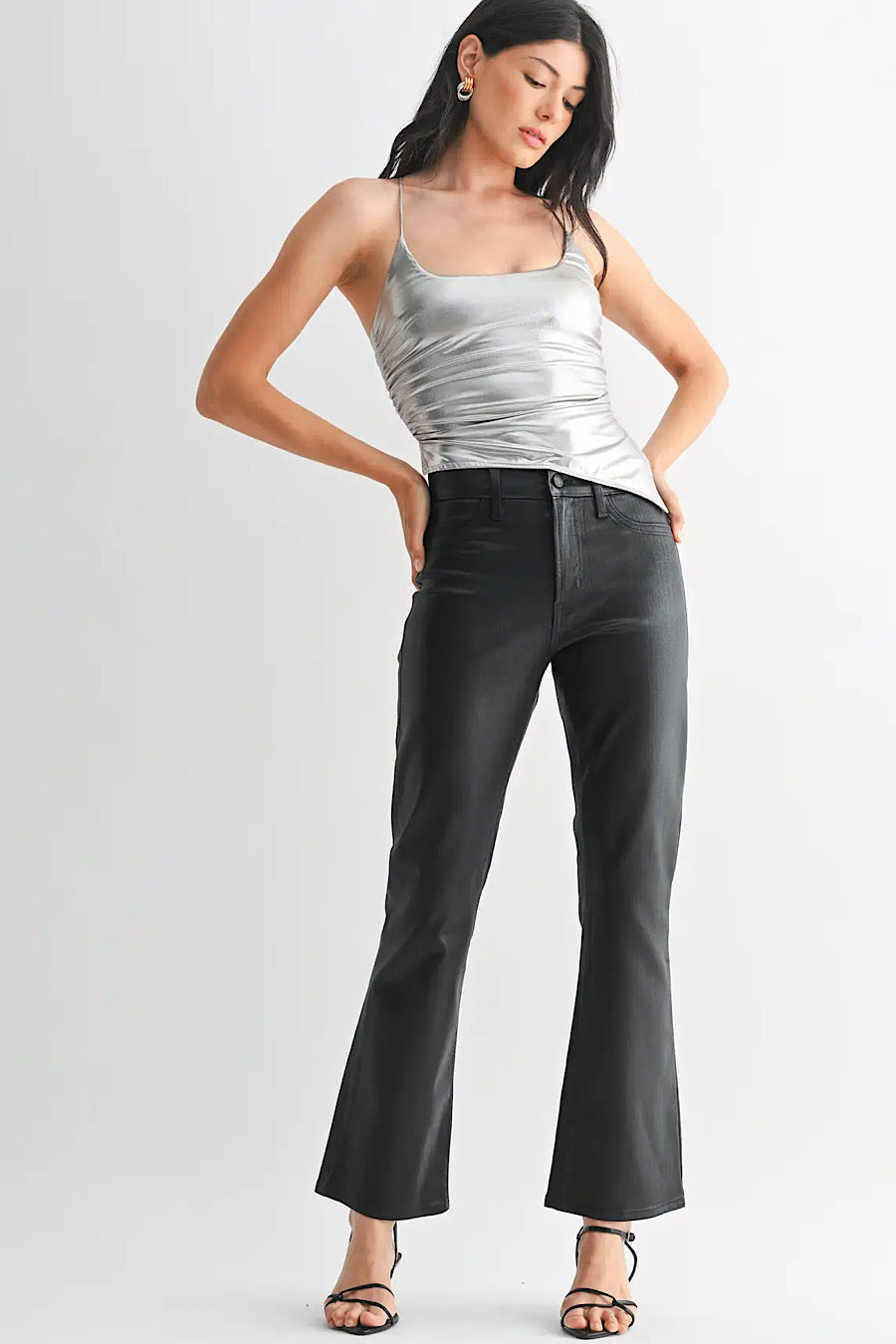 Rebel Ready Coated Slim Bootcut Jeans Black