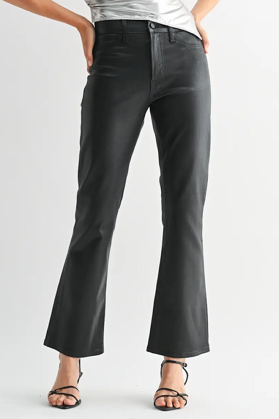 Rebel Ready Coated Slim Bootcut Jeans Black