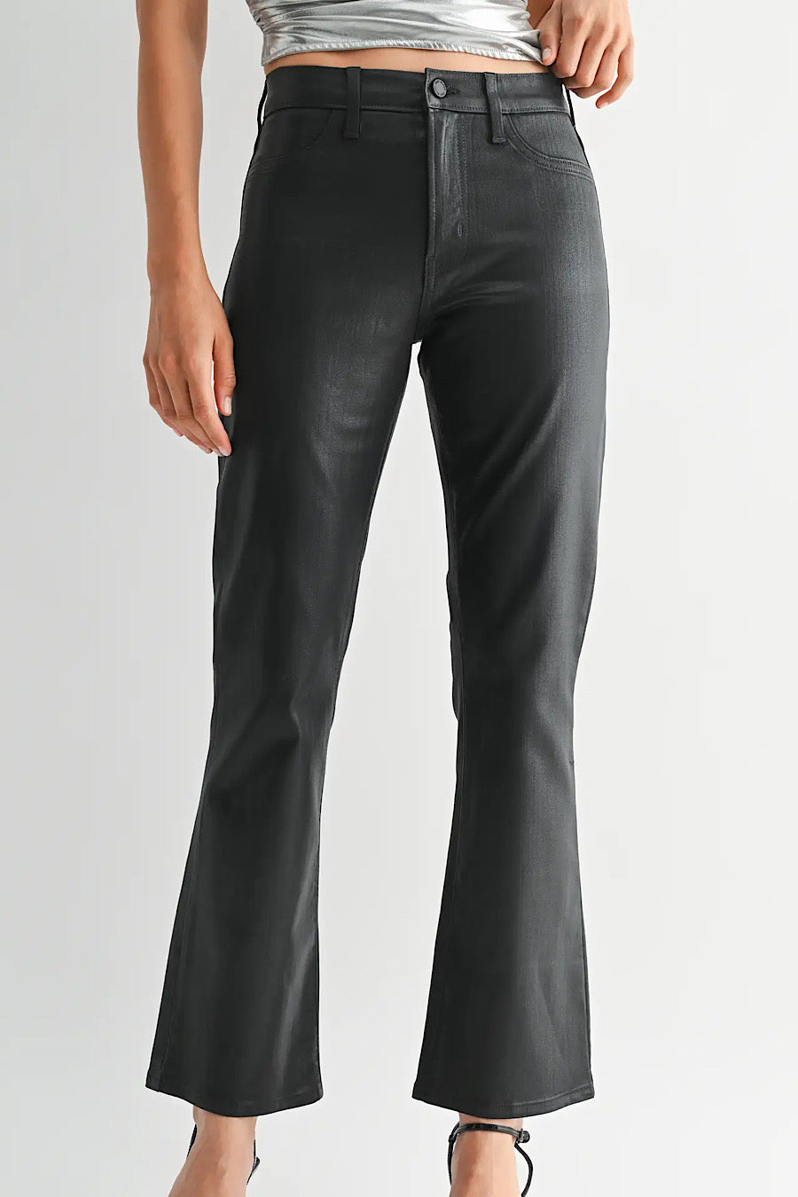 Rebel Ready Coated Slim Bootcut Jeans Black