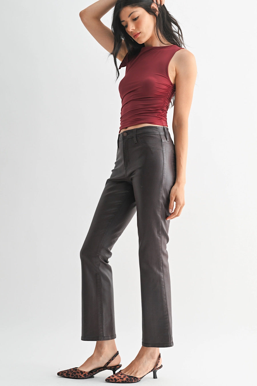 Rebel Ready Coated Slim Bootcut Jeans Expresso