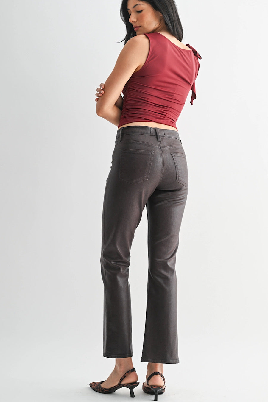 Rebel Ready Coated Slim Bootcut Jeans Expresso