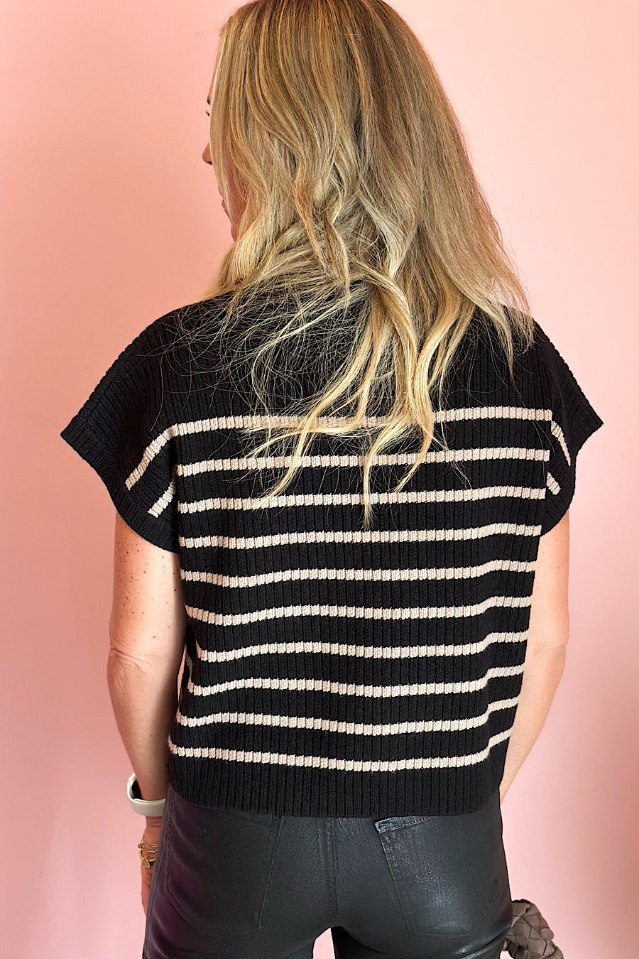 Ryanne Striped Mock Neck Sweater Black