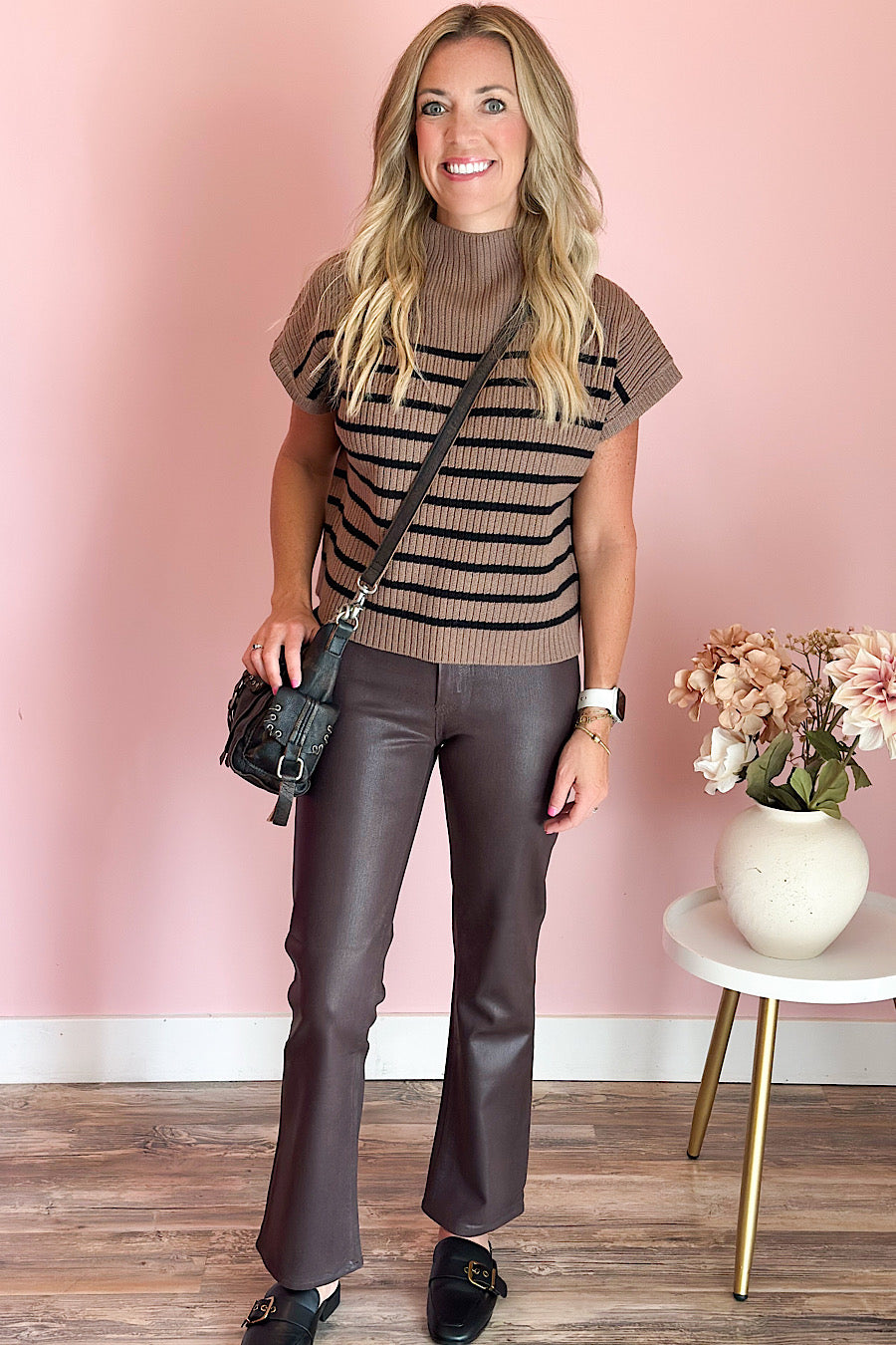 Ryanne Striped Mock Neck Sweater Mocha