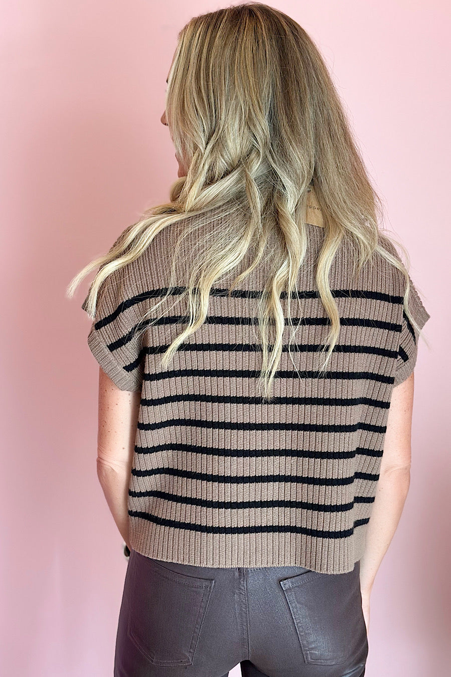 Ryanne Striped Mock Neck Sweater Mocha