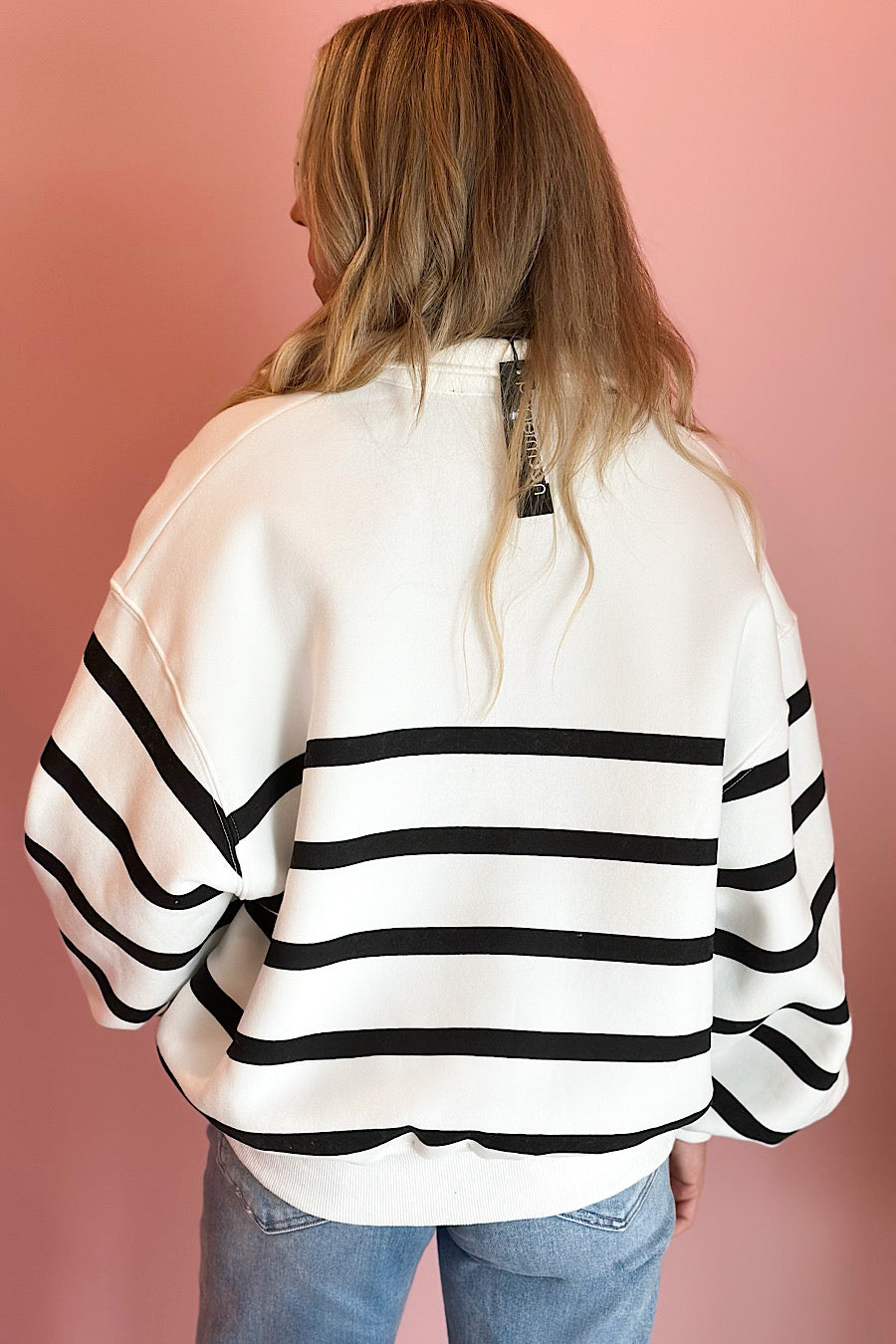 Alison Striped Snap Collar Pullover Sweatshirt