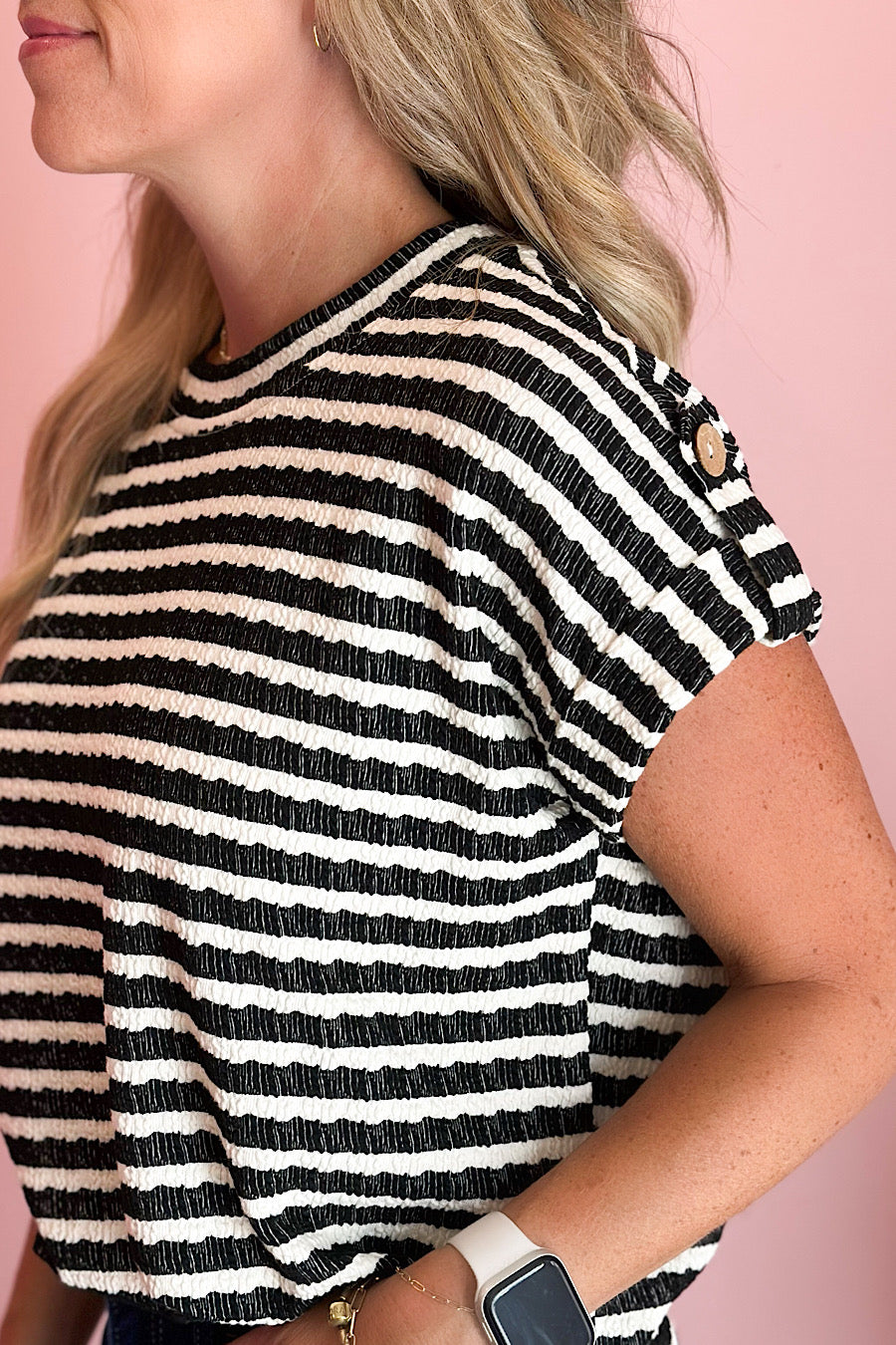 Between the Lines Textured Tab Sleeve Top