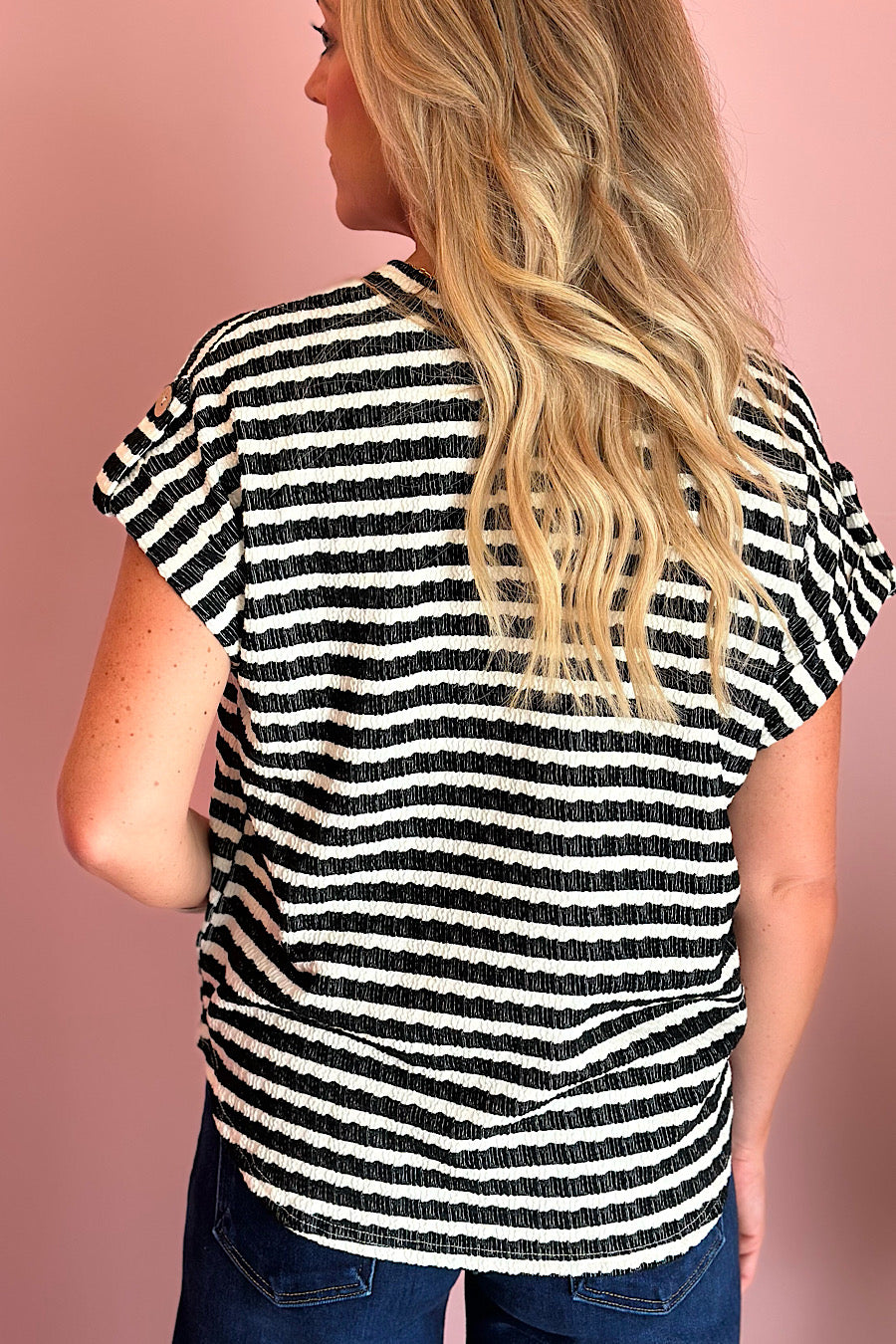 Between the Lines Textured Tab Sleeve Top