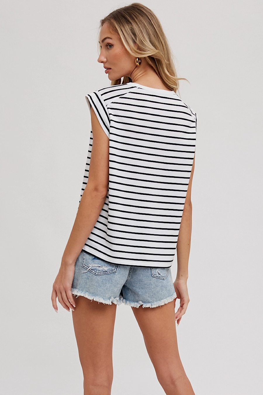 Monrow Striped Muscle Tee Top in White