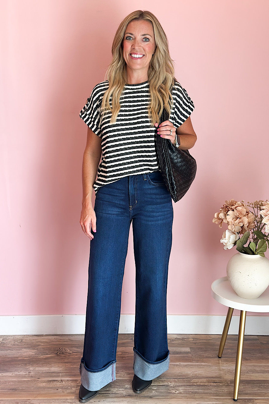 Between the Lines Textured Tab Sleeve Top