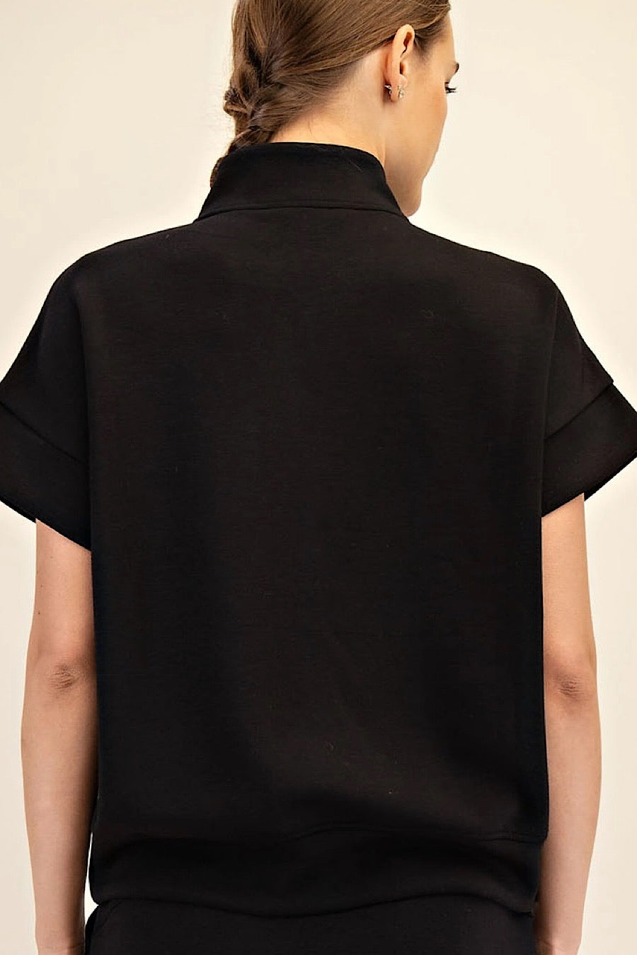 Midnight Walks Quarter Zip Scuba Top Black