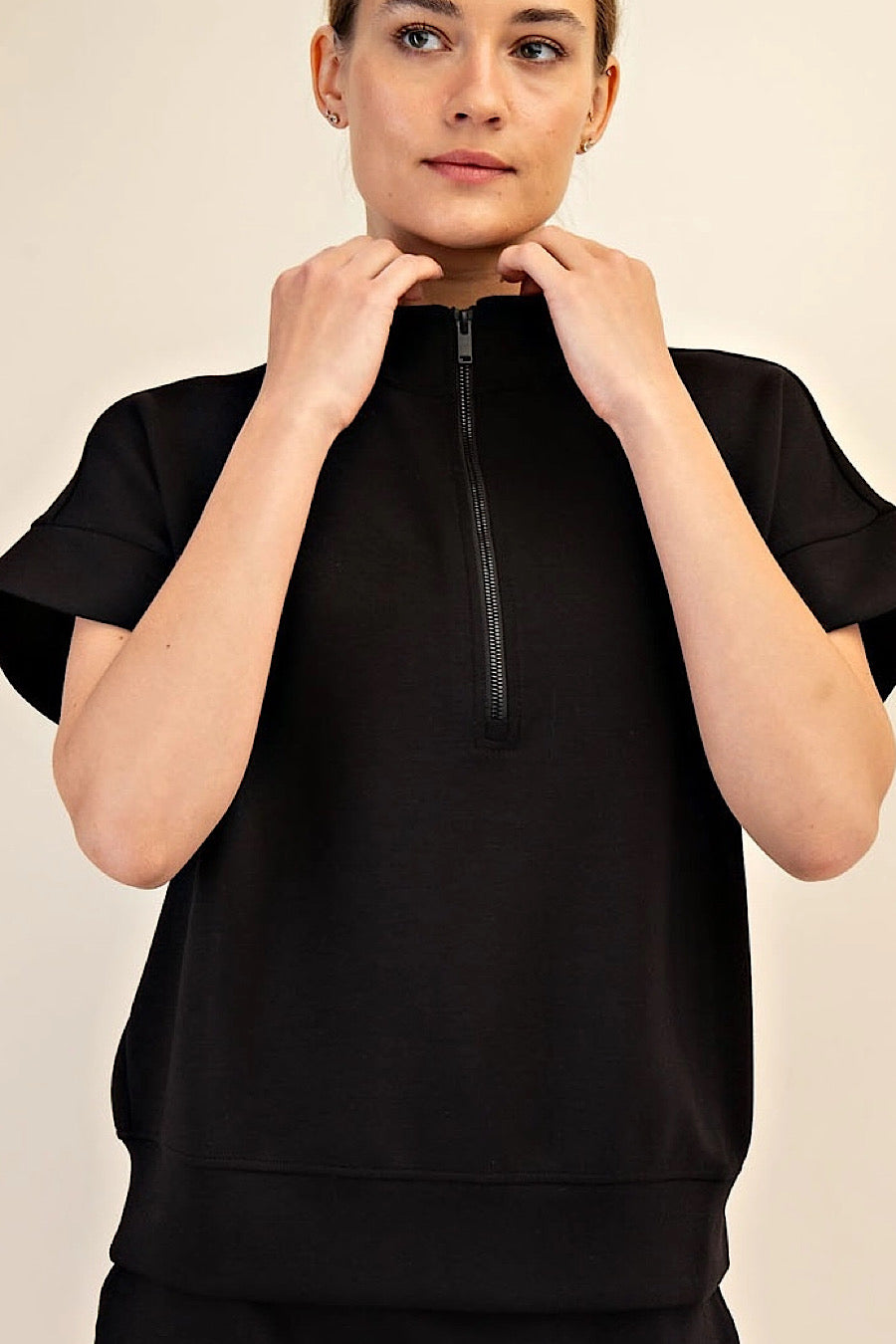 Midnight Walks Quarter Zip Scuba Top Black