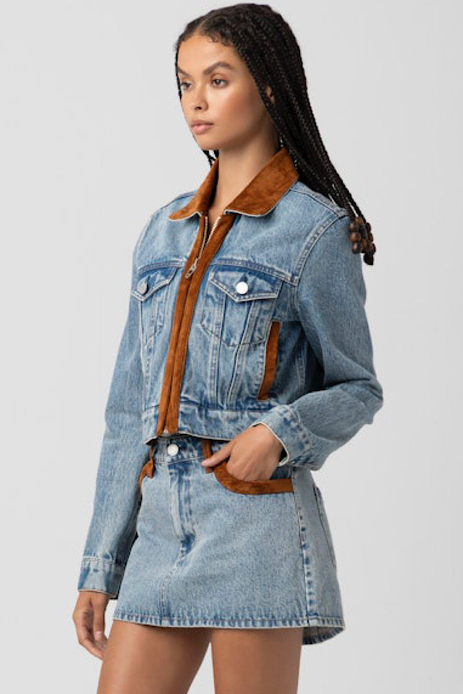 Blank NYC Rodeo Drive Suede & Denim Jacket