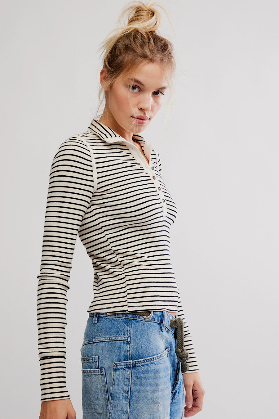 Free People Lake Stripe Henley Top in Tea