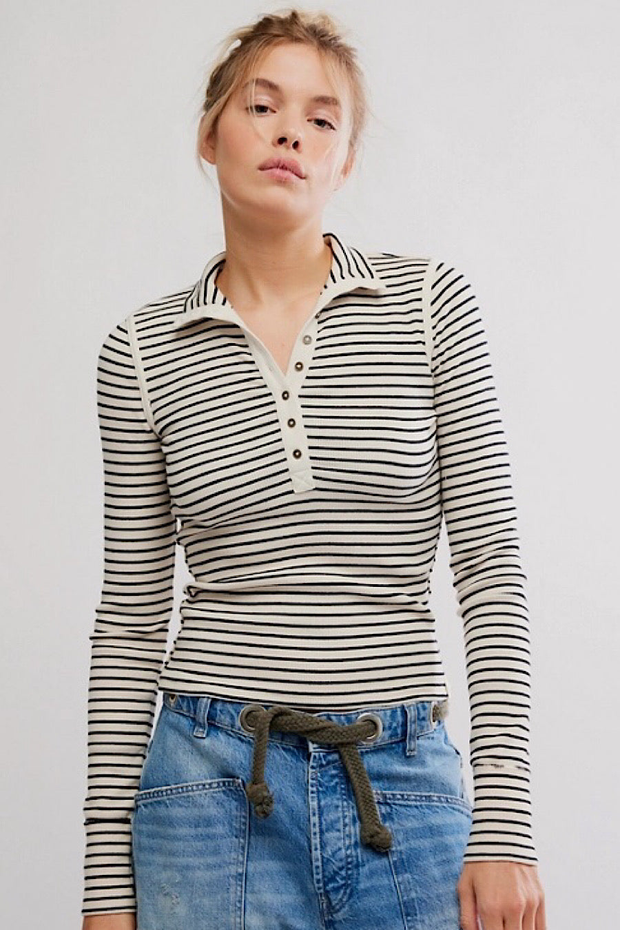 Free People Lake Stripe Henley Top in Tea