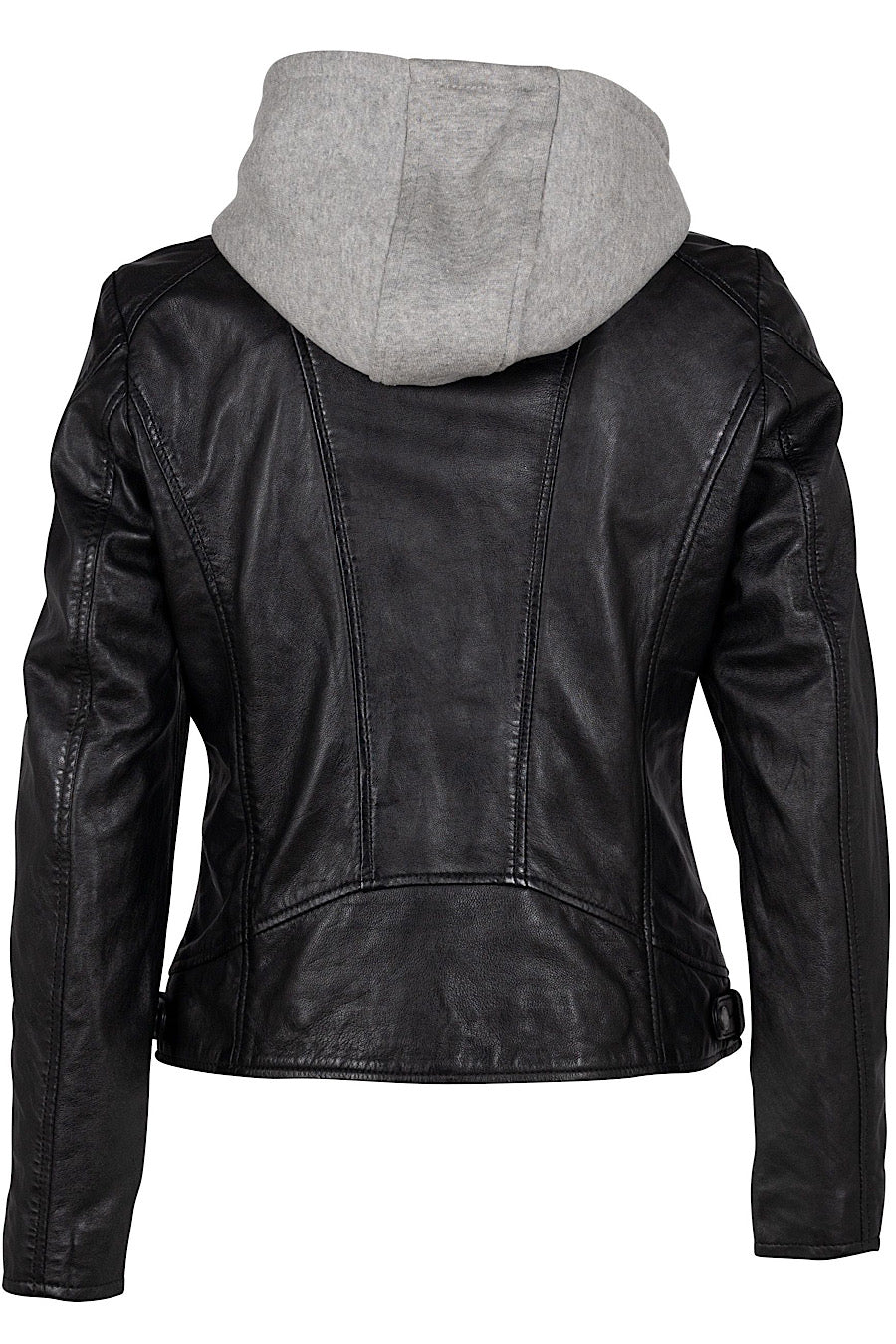 Allice Removable Hood Leather Jacket Black