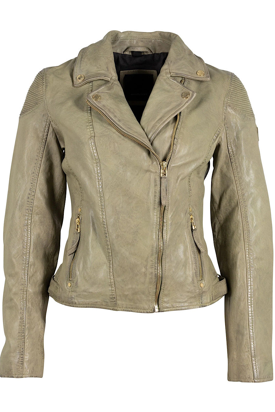 Raizel Moto Leather Jacket in Sage Olive
