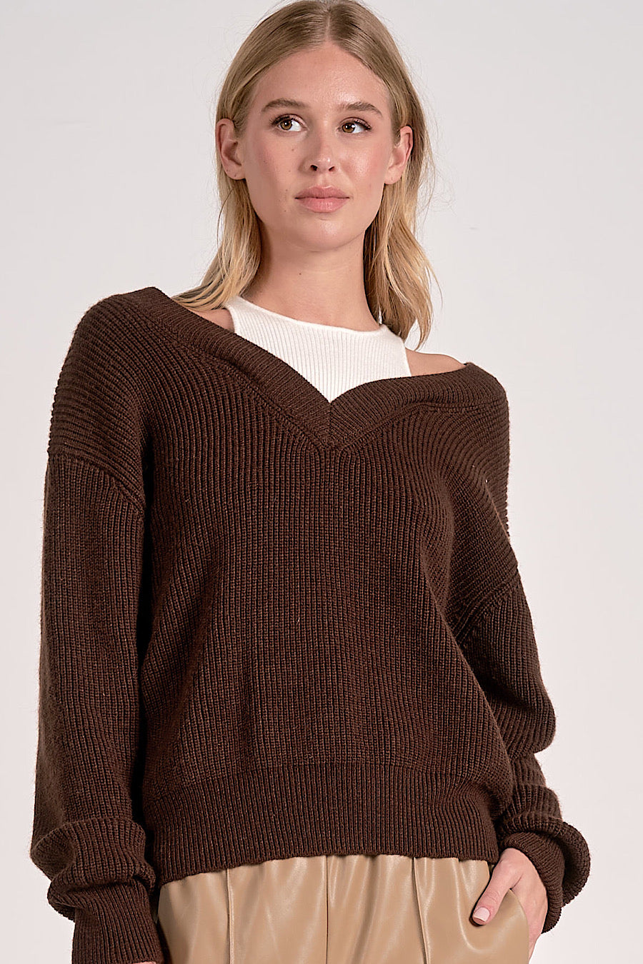 Rhodes Cutout Neckline Sweater Expresso