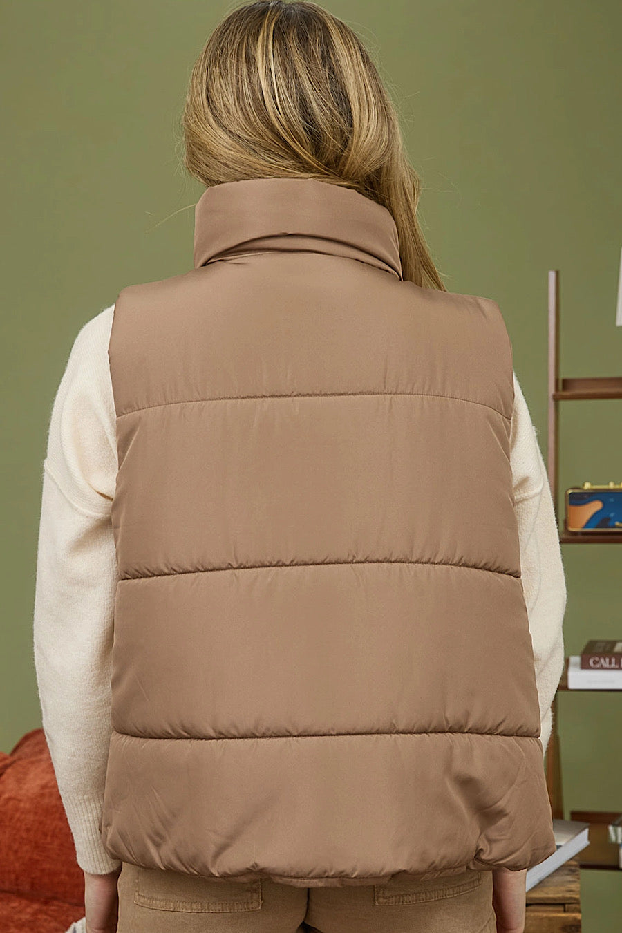 Campfire Zip Up Puffer Vest Mocha Brown