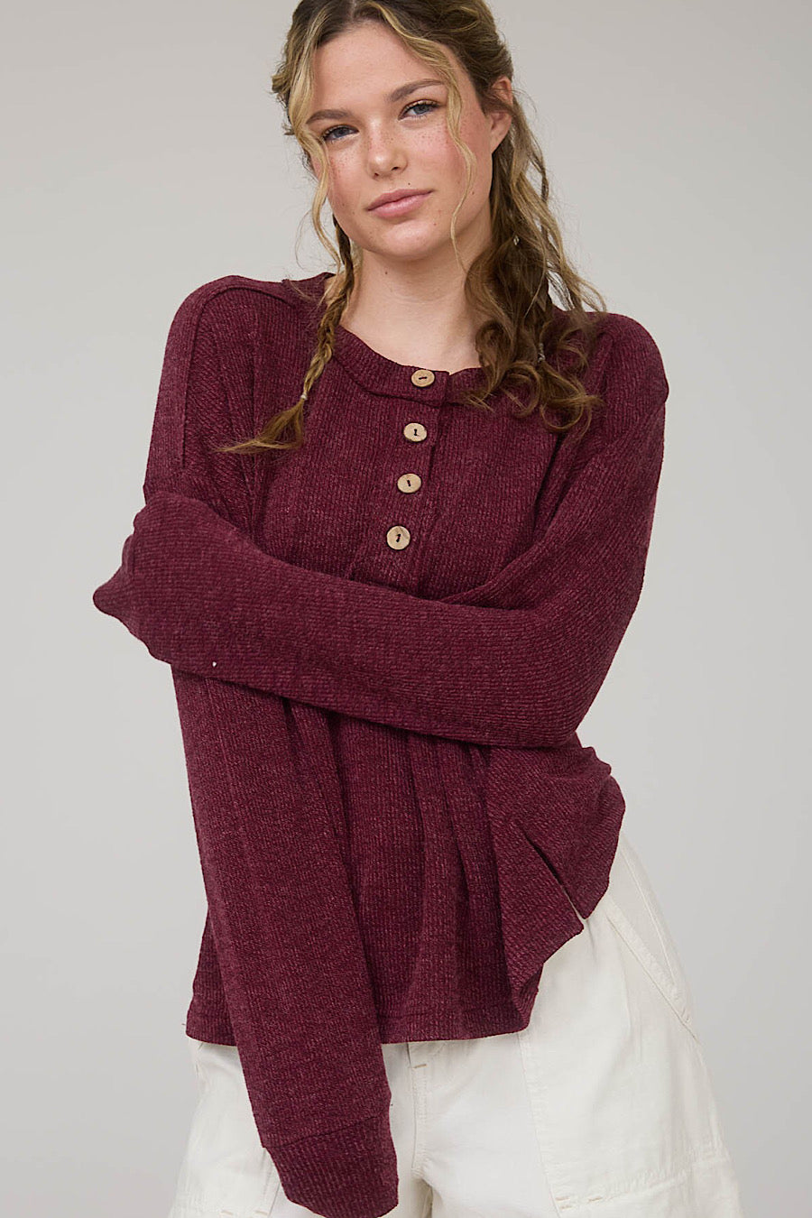 Wine is Fine Ribbed Henley Top