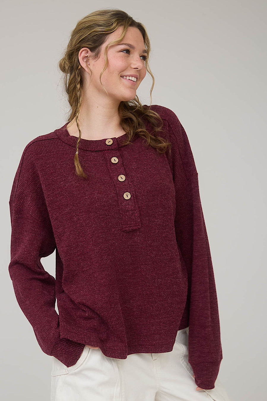 Wine is Fine Ribbed Henley Top