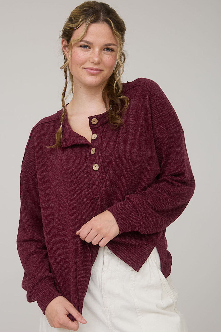 Wine is Fine Ribbed Henley Top