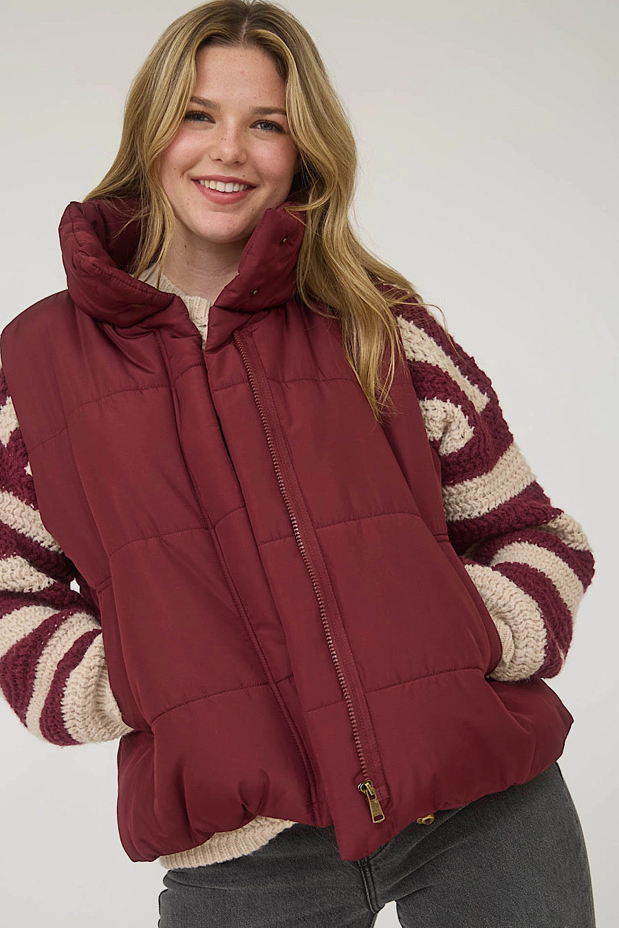 Campfire Zip Up Puffer Vest Wine