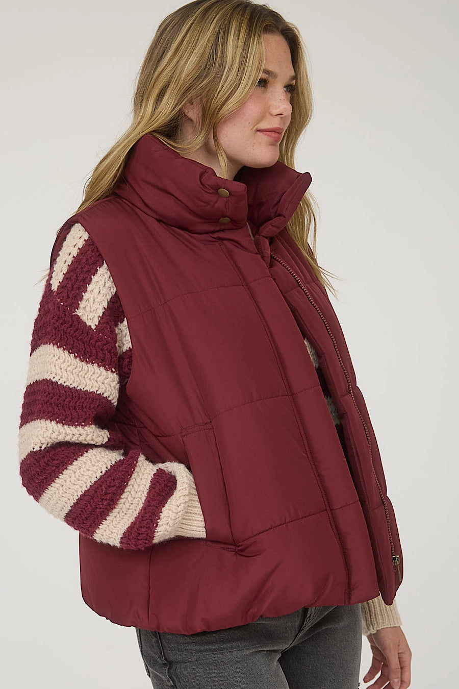 Campfire Zip Up Puffer Vest Wine