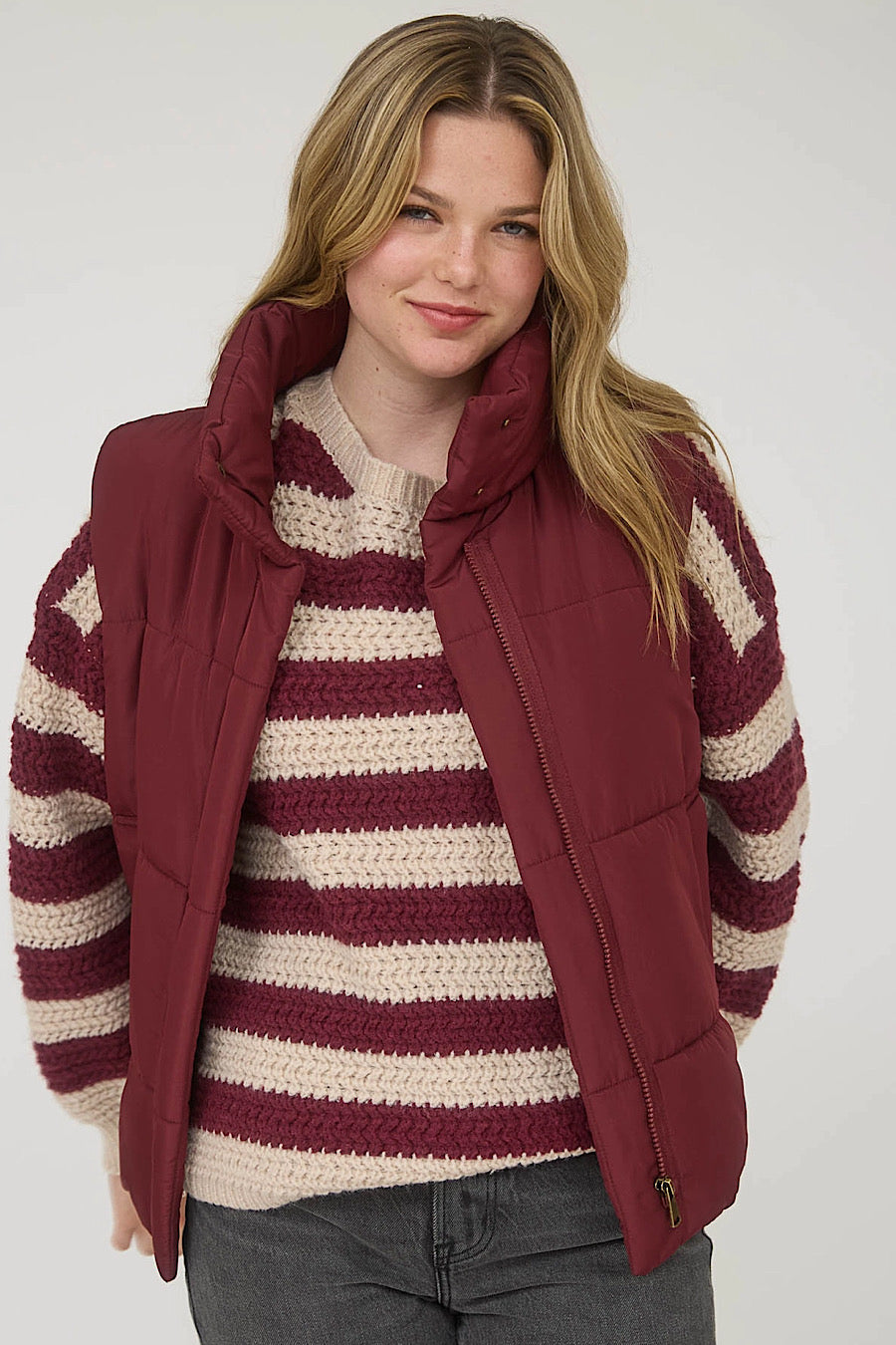 Campfire Zip Up Puffer Vest Wine