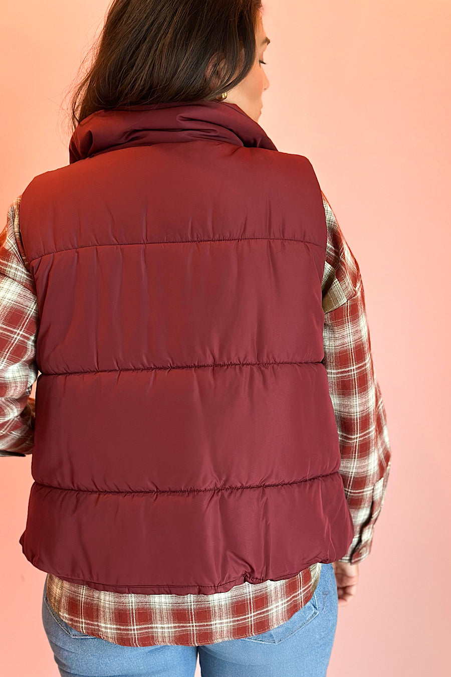 Campfire Zip Up Puffer Vest Wine