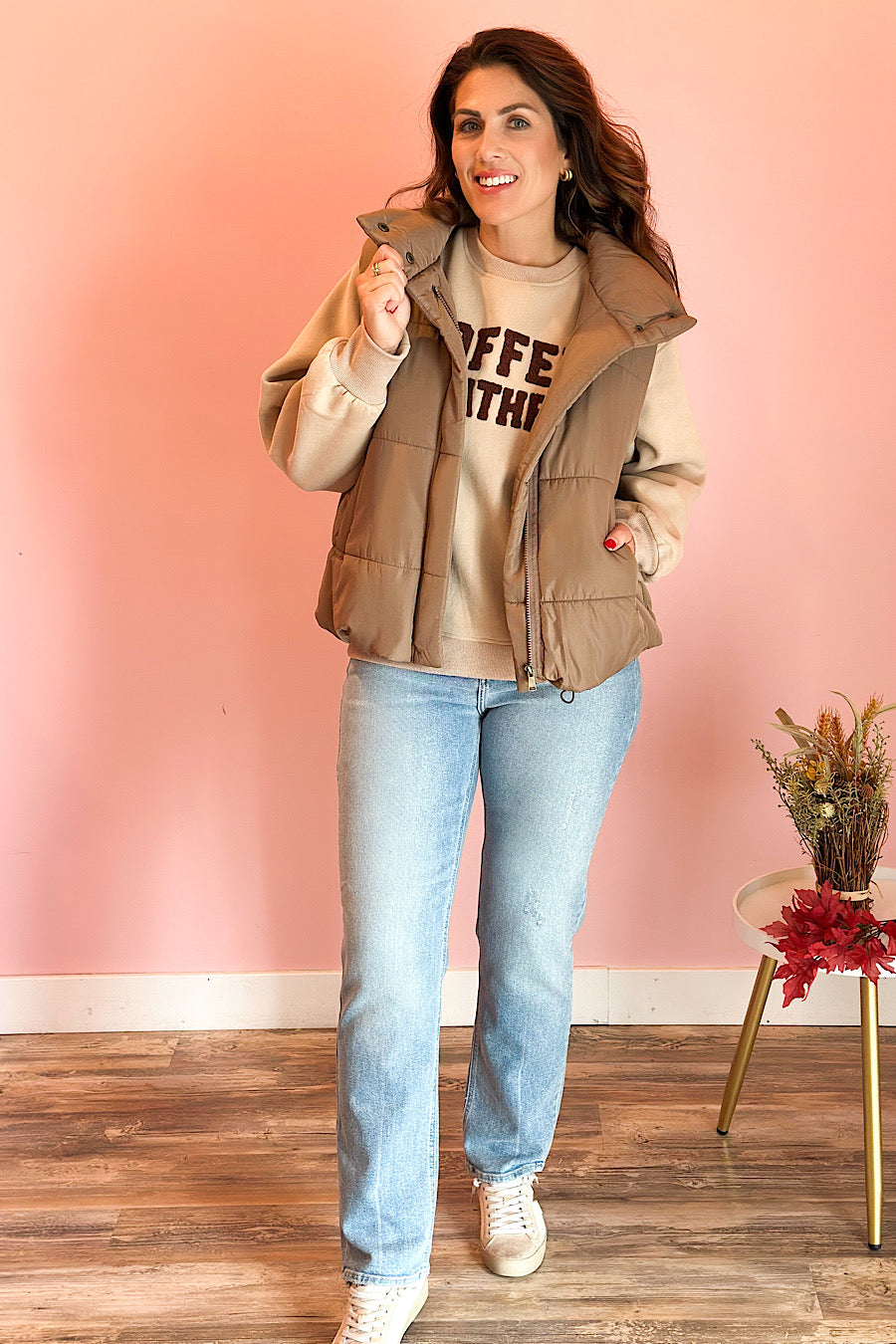 Campfire Zip Up Puffer Vest Mocha Brown