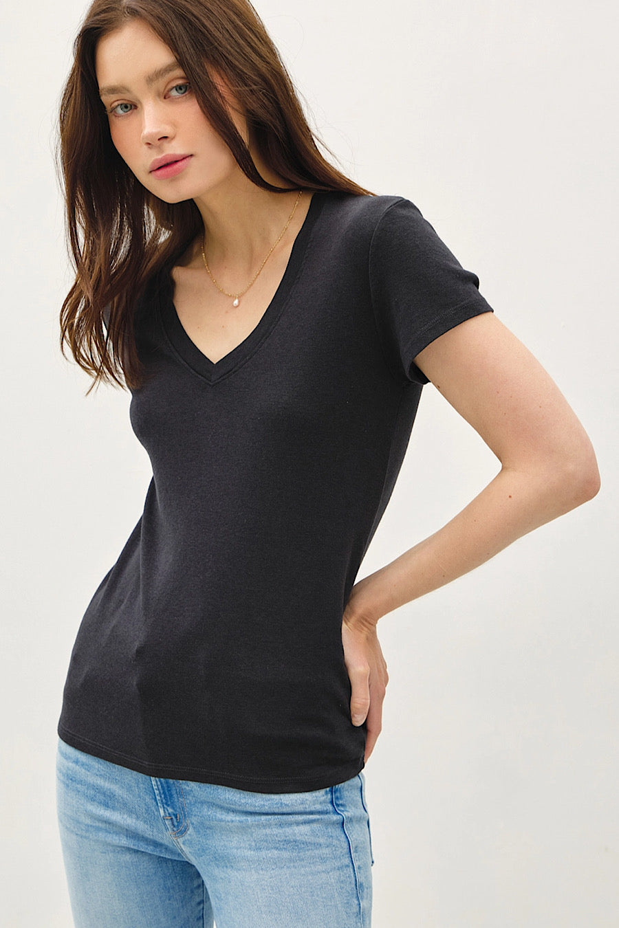 Classic V-Neck Slim T-Shirt Faded Black