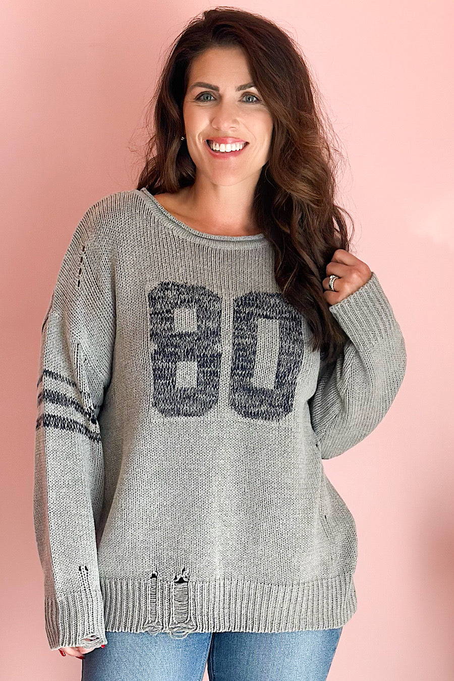 Touchdown Distressed Varsity Sweater