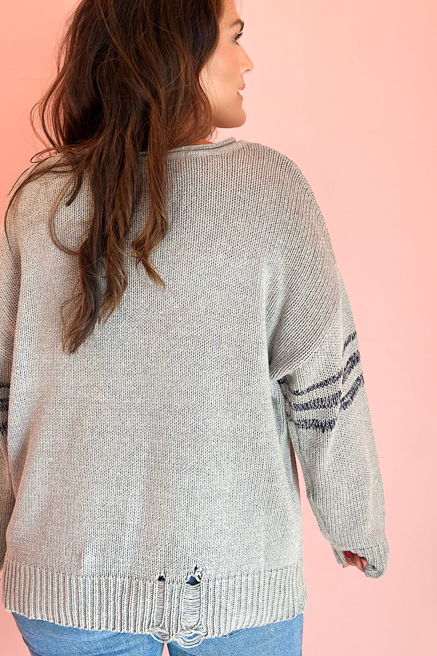 Touchdown Distressed Varsity Sweater