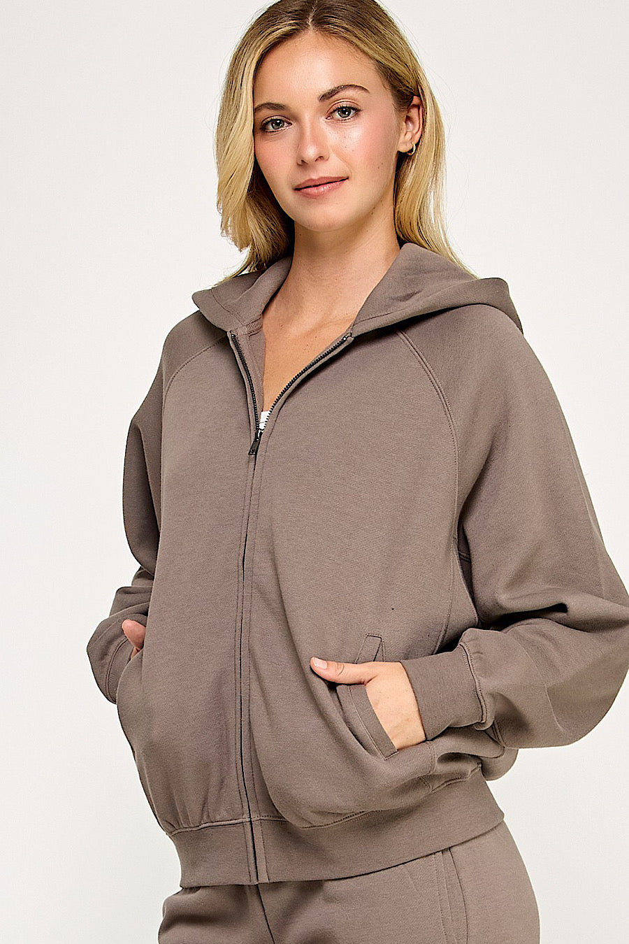Fossil Brown Zip Up Hooded Jacket