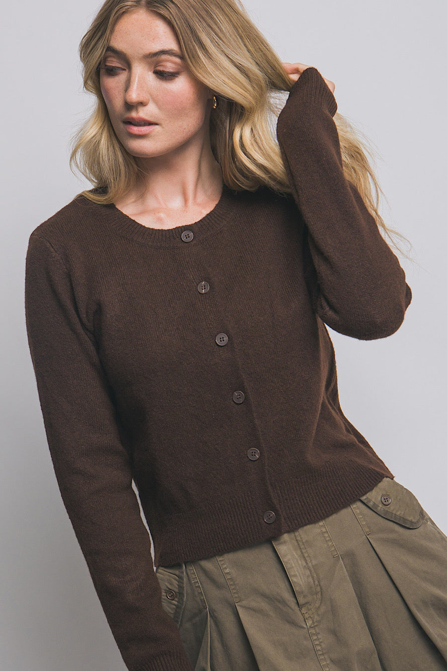 Chloe Button Down Cardigan Sweater Expresso