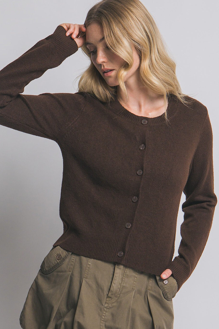Chloe Button Down Cardigan Sweater Expresso