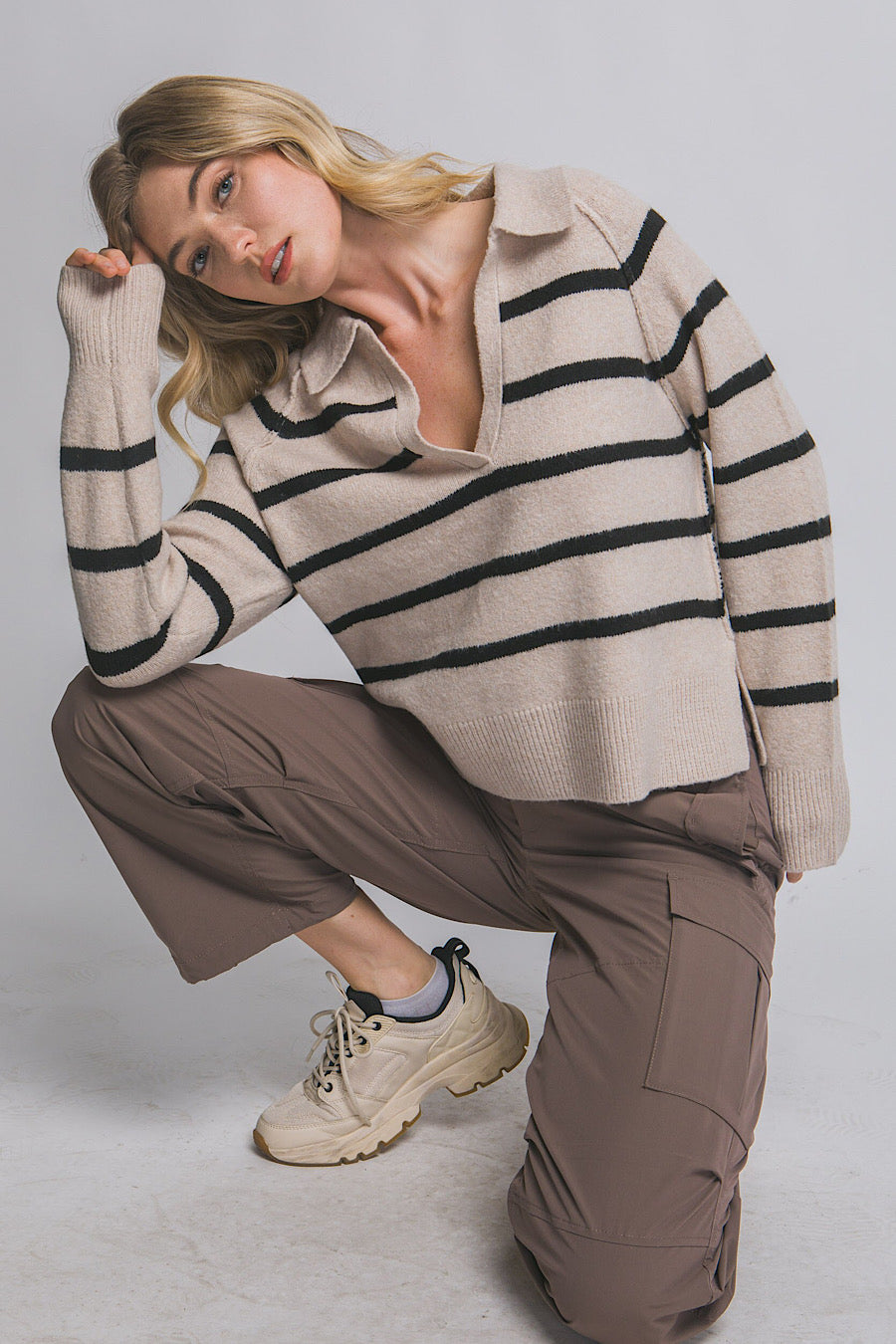 Daphne Striped Collar Polo Sweater