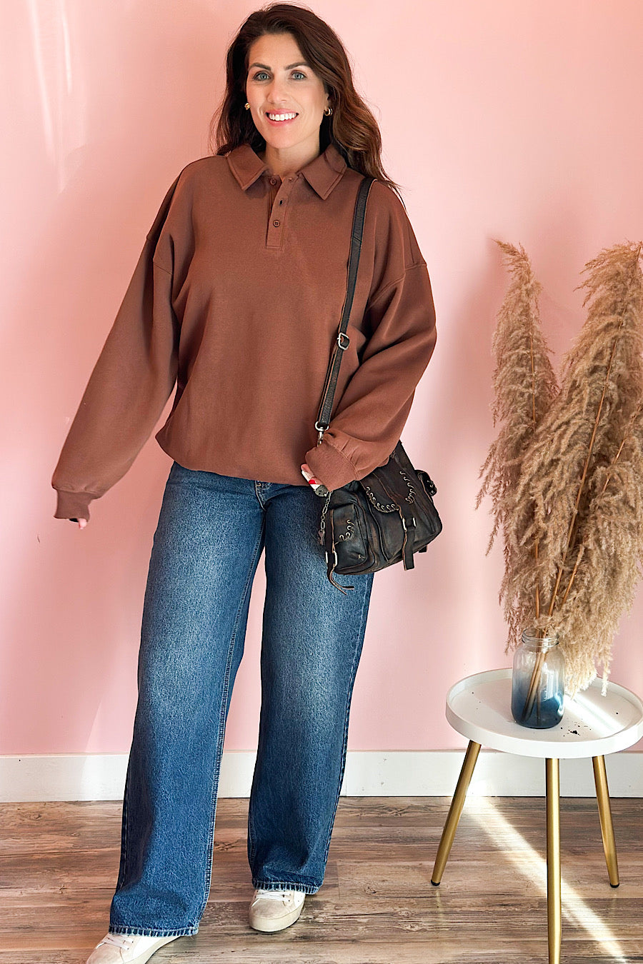 Robbie Oversized Polo Sweatshirt Chestnut