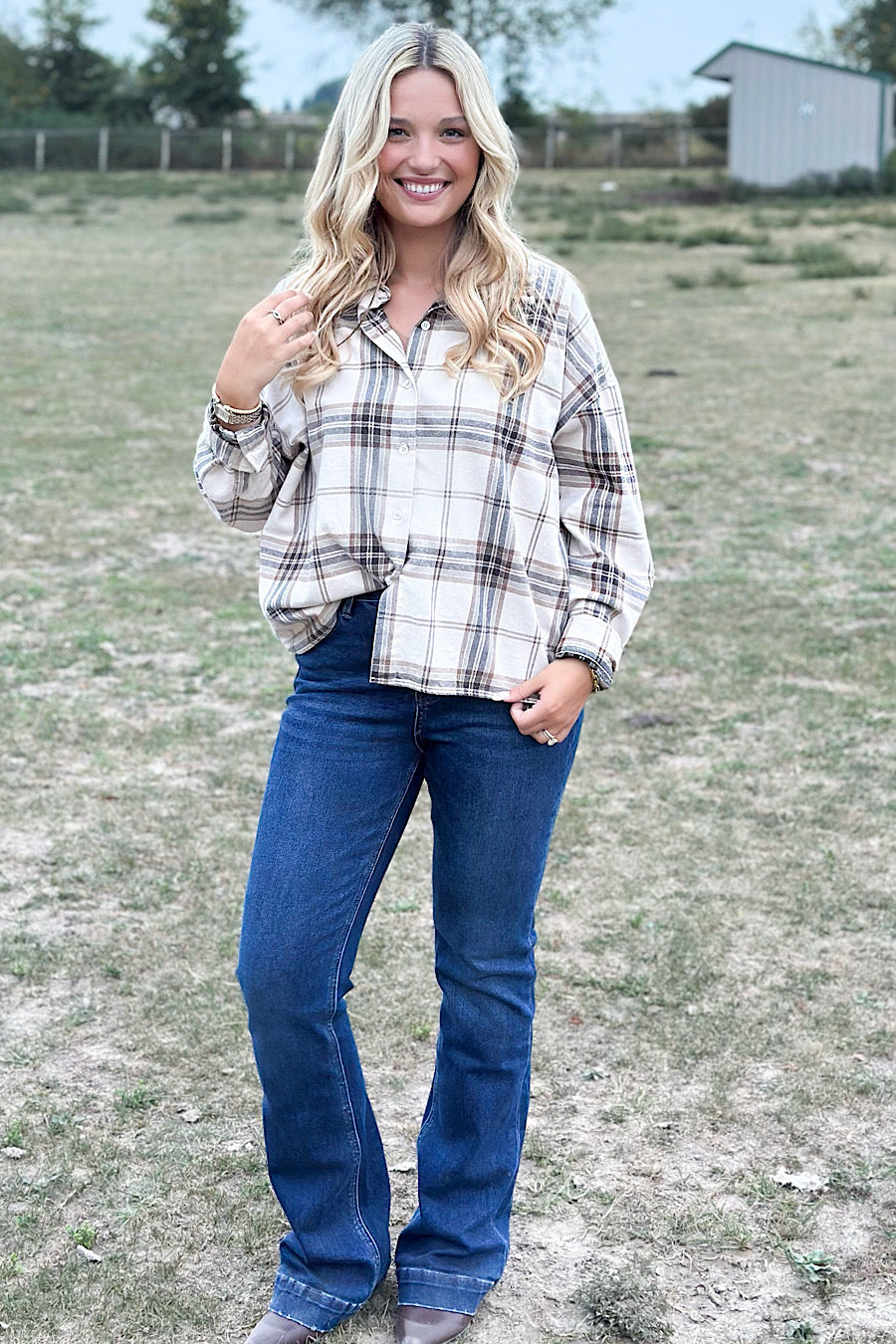 Fall Schedule Plaid Boxy Shacket Shirt