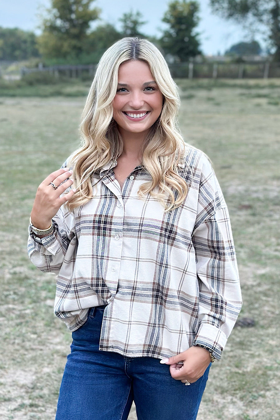 Fall Schedule Plaid Boxy Shacket Shirt