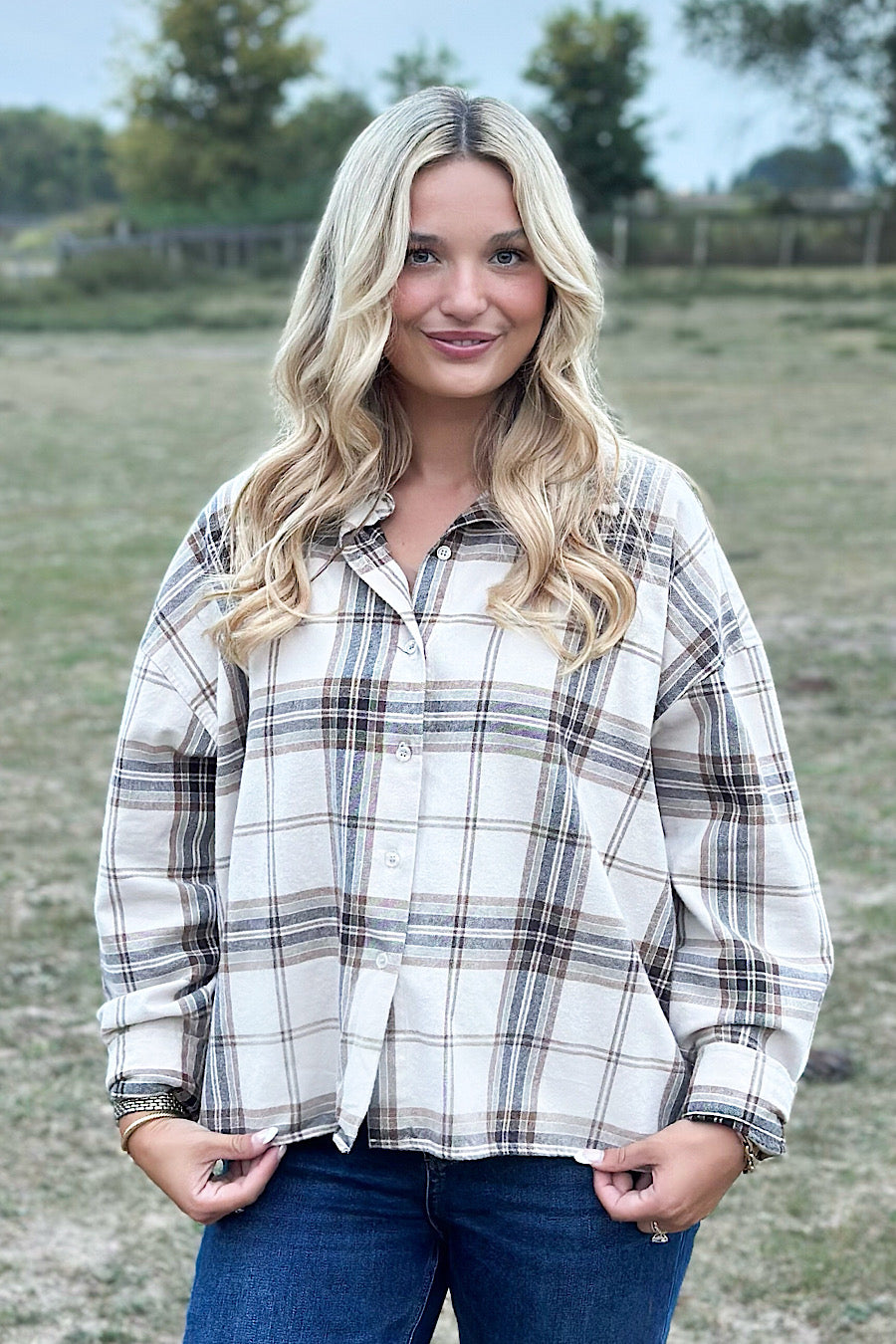Fall Schedule Plaid Boxy Shacket Shirt
