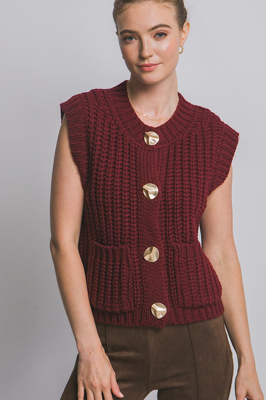 Early Chill Chunky Knit Sleeveless Sweater Vest