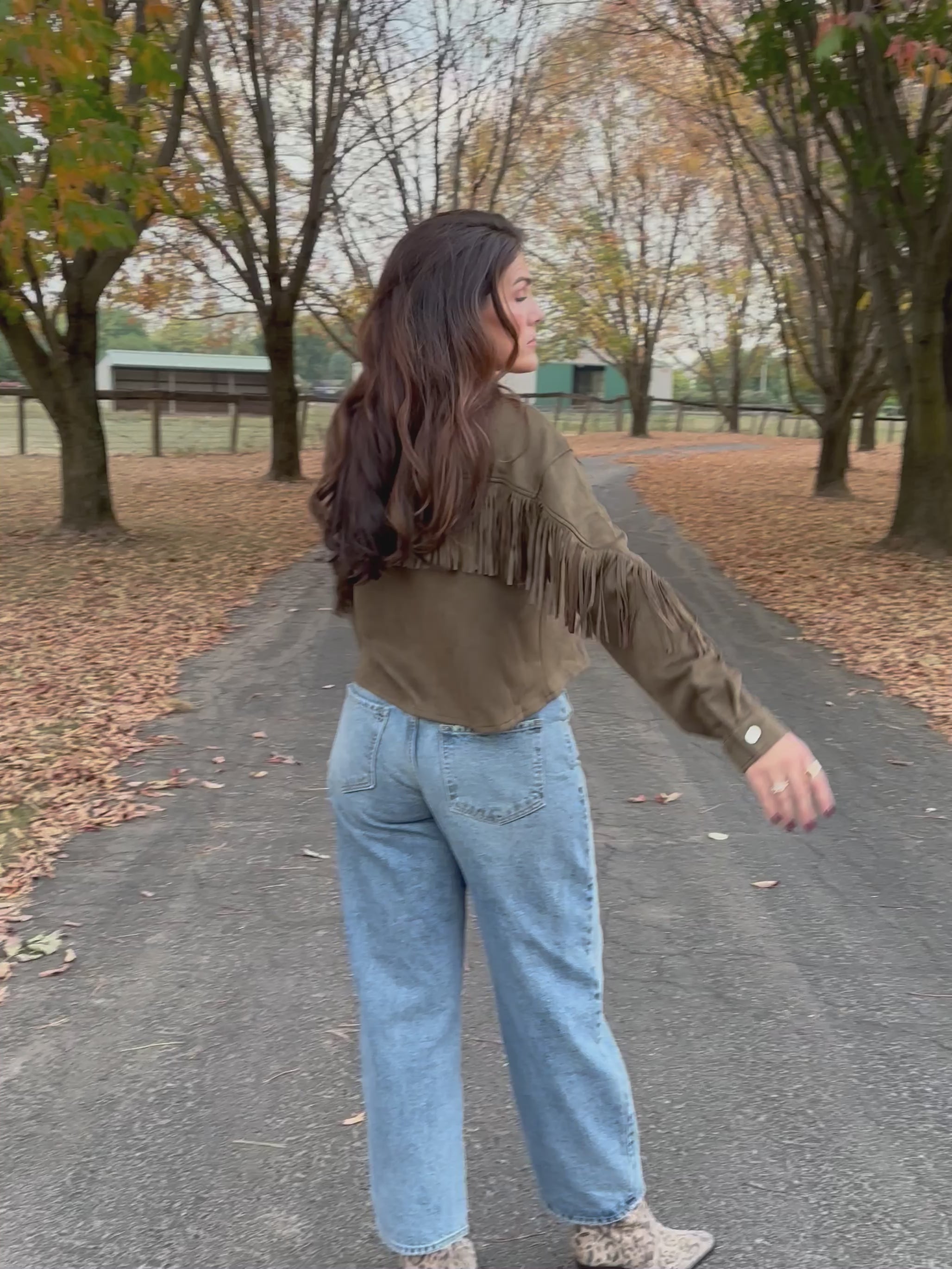 Ranch Hand Fringe Suede Shirt Jacket Olive